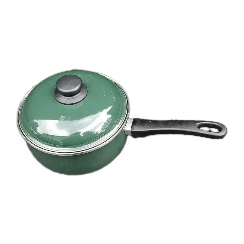 Vintage Megaware Sauce Pan Pot with Lid Spain 3 qt Ceramic Cookware Forest Green